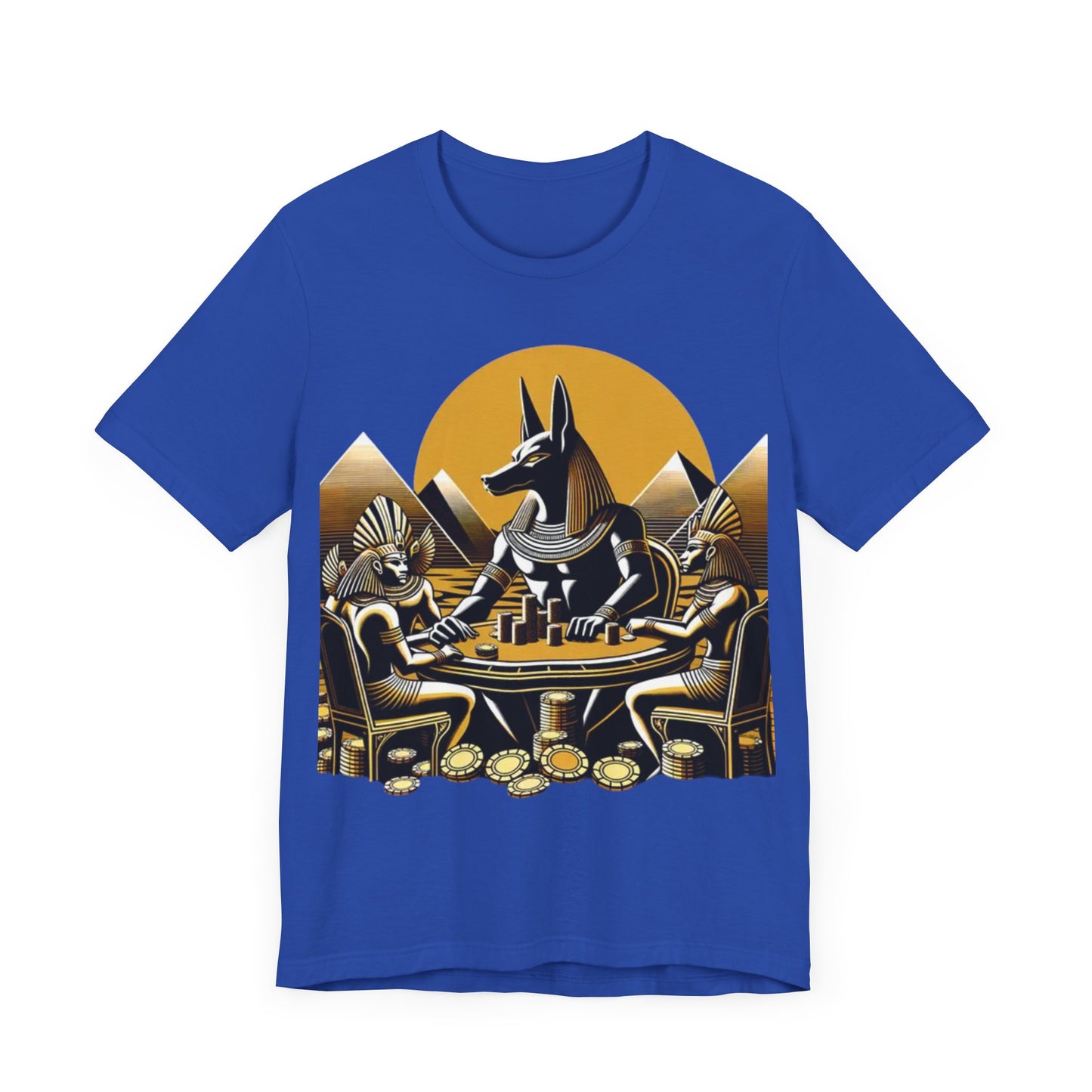 Egyptian Goker Gawd Unisex Short Sleeve Tee for luck, poker players and gamblers. Anubis