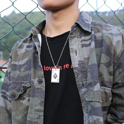Lucky Ace of Spades Men Necklaces Jewelry,Stainless Steel Poker a Pendant,Rock Punk Casino Good Fortune Collar Accessory