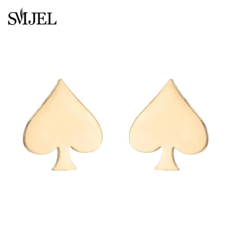 Stainless Steel Creative Poker Ace Stud Earrings Small Black Heart Spades Earrings for Women Girls Jewelry Unique Design Earings