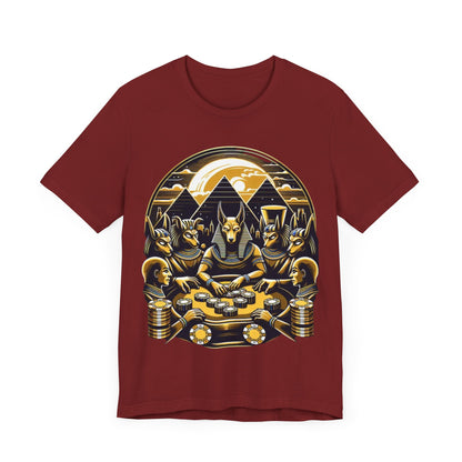 Egyptian Goker Gawd Unisex Short Sleeve Tee for luck, poker players and gamblers. Anubis