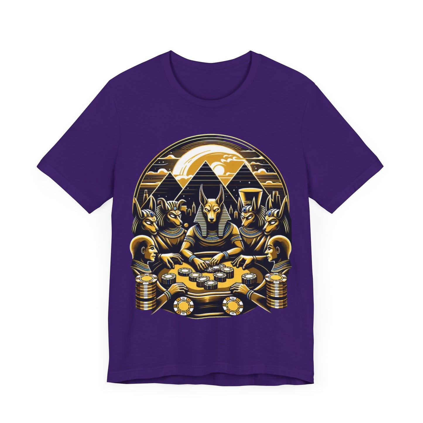 Egyptian Goker Gawd Unisex Short Sleeve Tee for luck, poker players and gamblers. Anubis