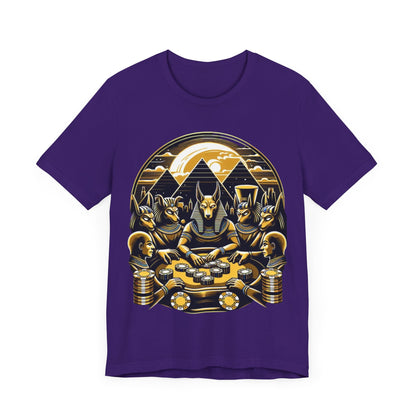 Egyptian Goker Gawd Unisex Short Sleeve Tee for luck, poker players and gamblers. Anubis