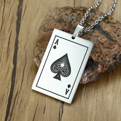 Lucky Ace of Spades Men Necklaces Jewelry,Stainless Steel Poker a Pendant,Rock Punk Casino Good Fortune Collar Accessory