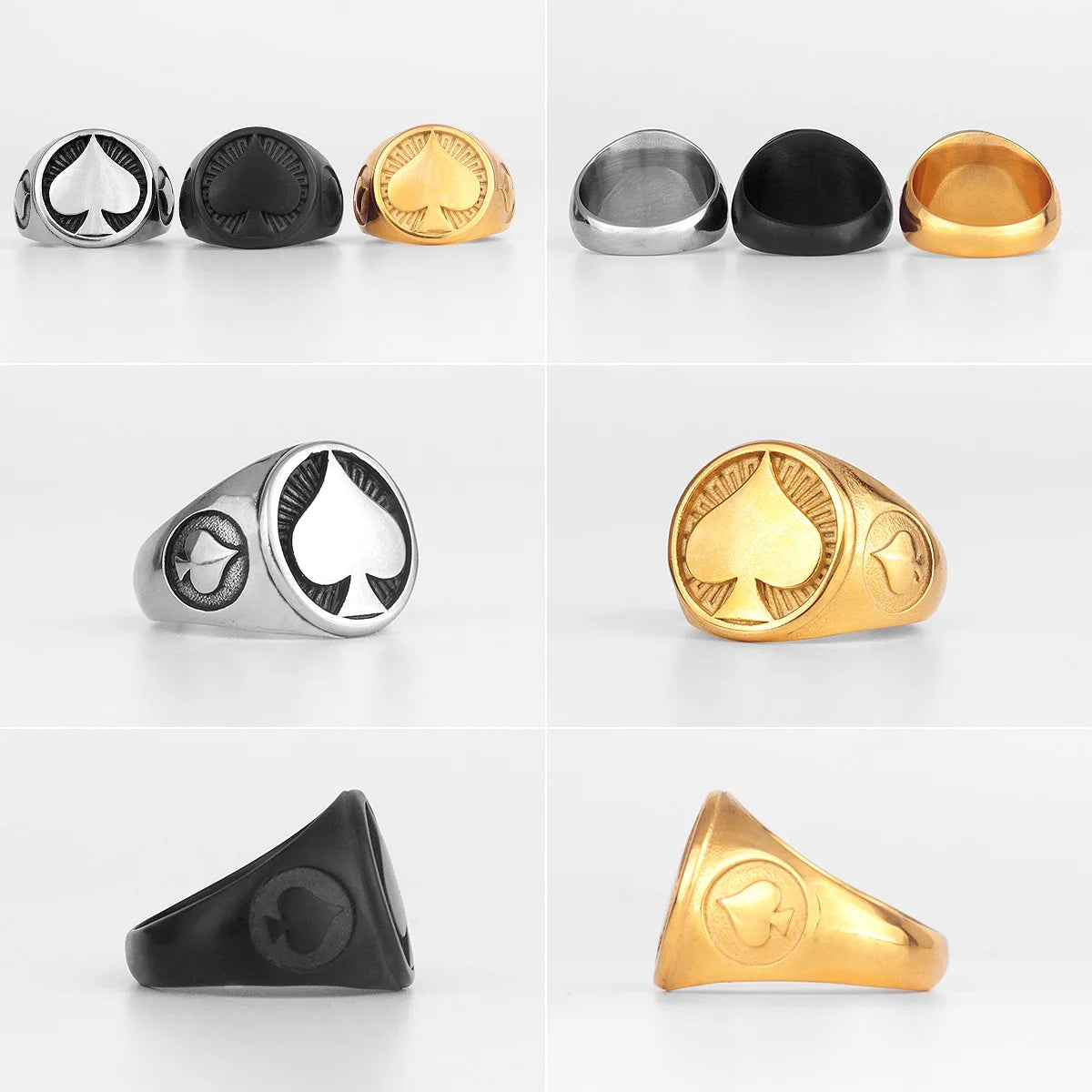 Poker Spades Good Luck Stainless Steel Mens Rings Punk Hip Hop Unique for Male Boyfriend Biker Jewelry Creativity Gift Wholesale