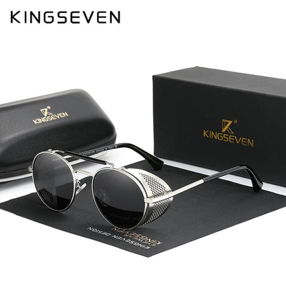 Genuine  Retro round Steampunk Sunglasses Men Retro Women Sun Glasses Shades Vintage Travel Eyewear Gafas De Sol 7550