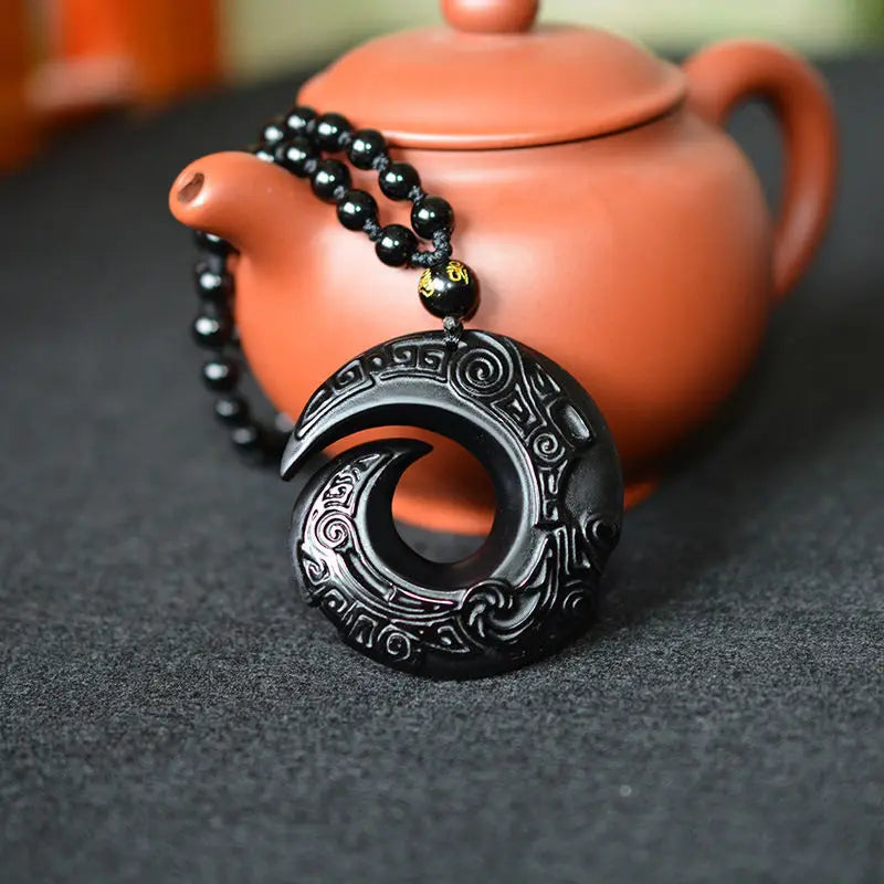 Obsidian Feng Shui Crafts Raw Stone Decorative Crystals Pendant Jewelry Women Organic Material Piedras Couple Ornament Black