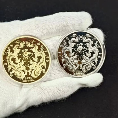 Chinese New Year 2024 Dragons Playing with Beads Collectible Coins Gold Plated Lucky Coin China Mascot Commemorative Souvenir