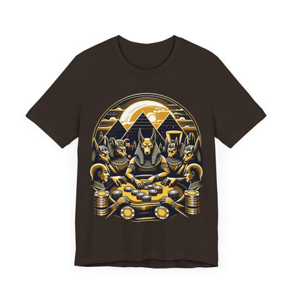 Egyptian Goker Gawd Unisex Short Sleeve Tee for luck, poker players and gamblers. Anubis