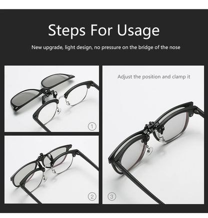 Square Polarized Clip on Sunglasses Men Flip up Photochromic Sunglasses Driver anti Glare Goggles Night Vision Glasses