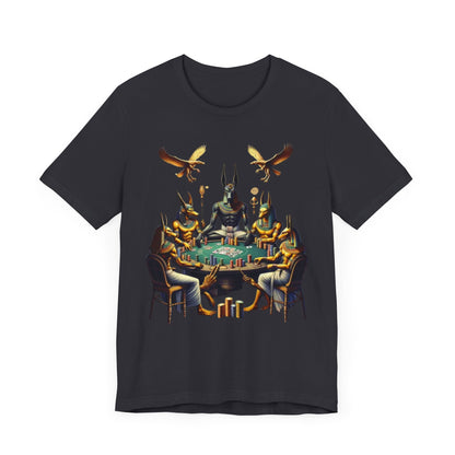 Egyptian Goker Gawd Unisex Short Sleeve Tee for luck, poker players and gamblers. Anubis