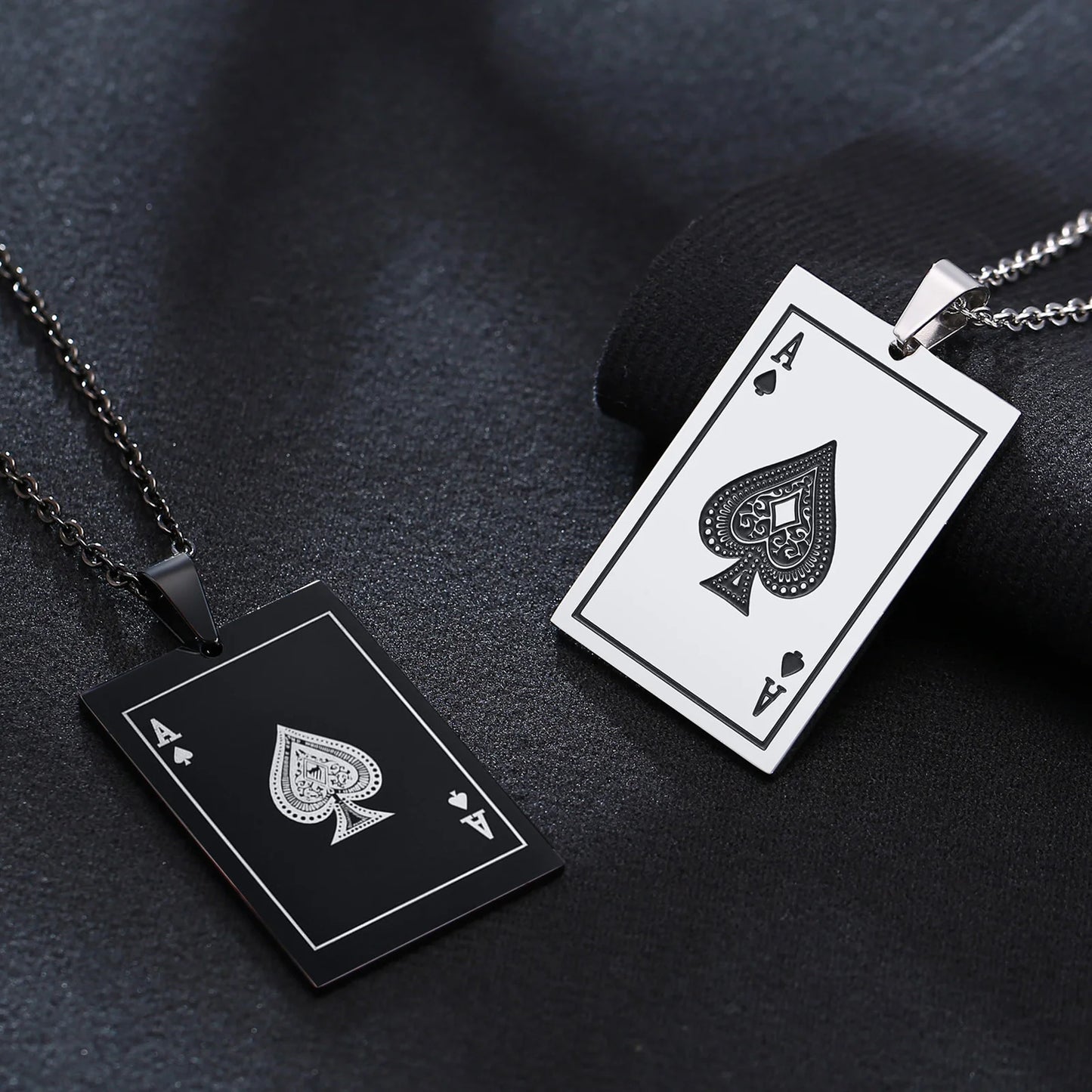 Lucky Ace of Spades Men Necklaces Jewelry,Stainless Steel Poker a Pendant,Rock Punk Casino Good Fortune Collar Accessory