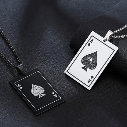 Lucky Ace of Spades Men Necklaces Jewelry,Stainless Steel Poker a Pendant,Rock Punk Casino Good Fortune Collar Accessory