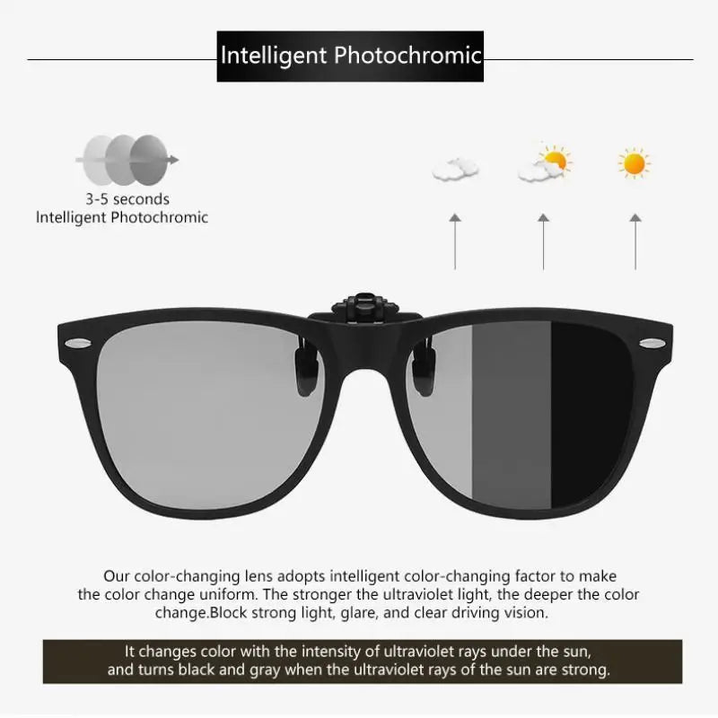 Square Polarized Clip on Sunglasses Men Flip up Photochromic Sunglasses Driver anti Glare Goggles Night Vision Glasses