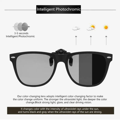 Square Polarized Clip on Sunglasses Men Flip up Photochromic Sunglasses Driver anti Glare Goggles Night Vision Glasses