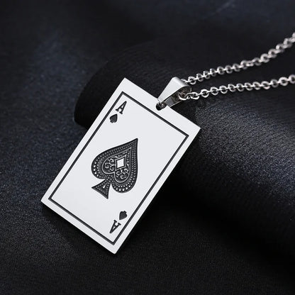 Lucky Ace of Spades Men Necklaces Jewelry,Stainless Steel Poker a Pendant,Rock Punk Casino Good Fortune Collar Accessory