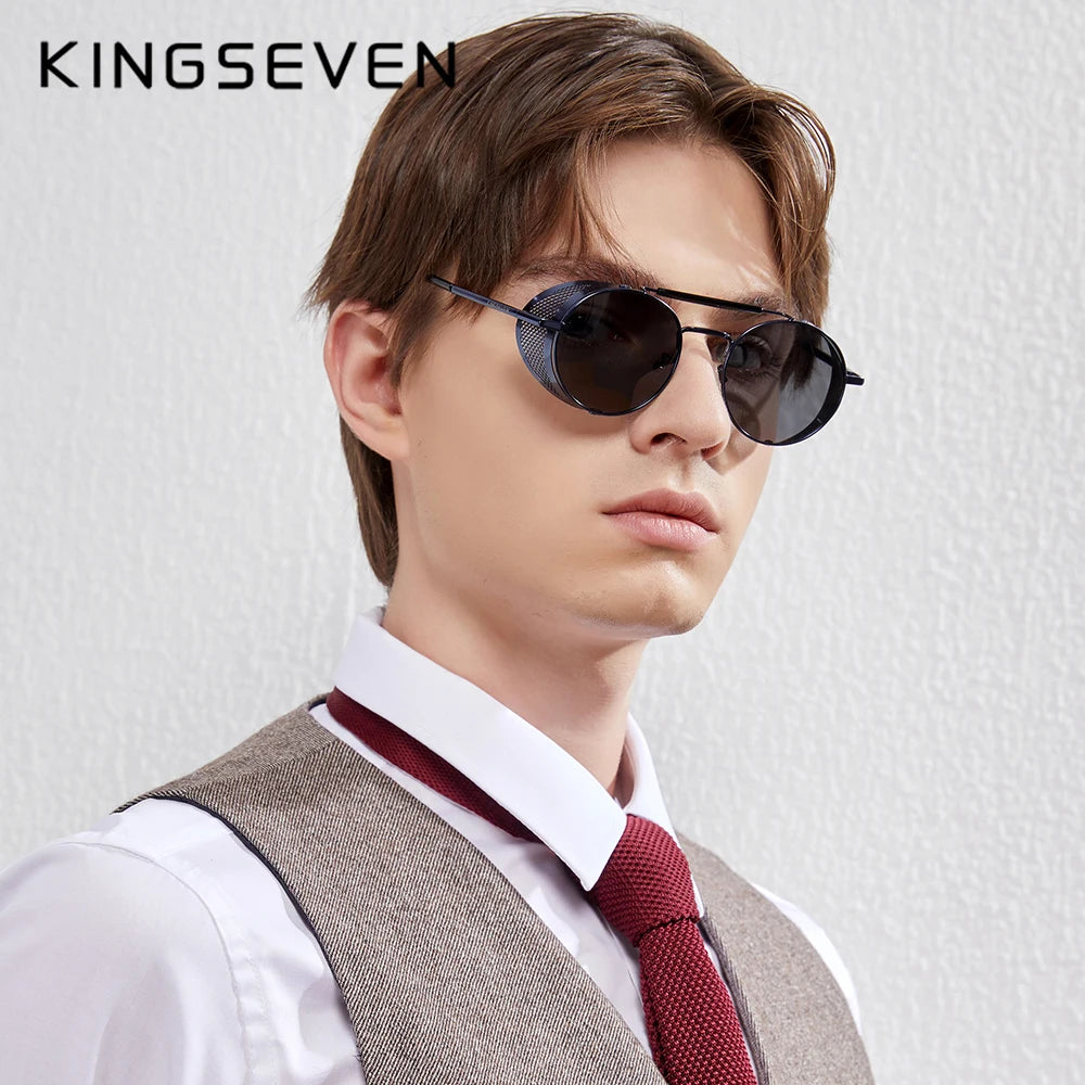 Genuine  Retro round Steampunk Sunglasses Men Retro Women Sun Glasses Shades Vintage Travel Eyewear Gafas De Sol 7550