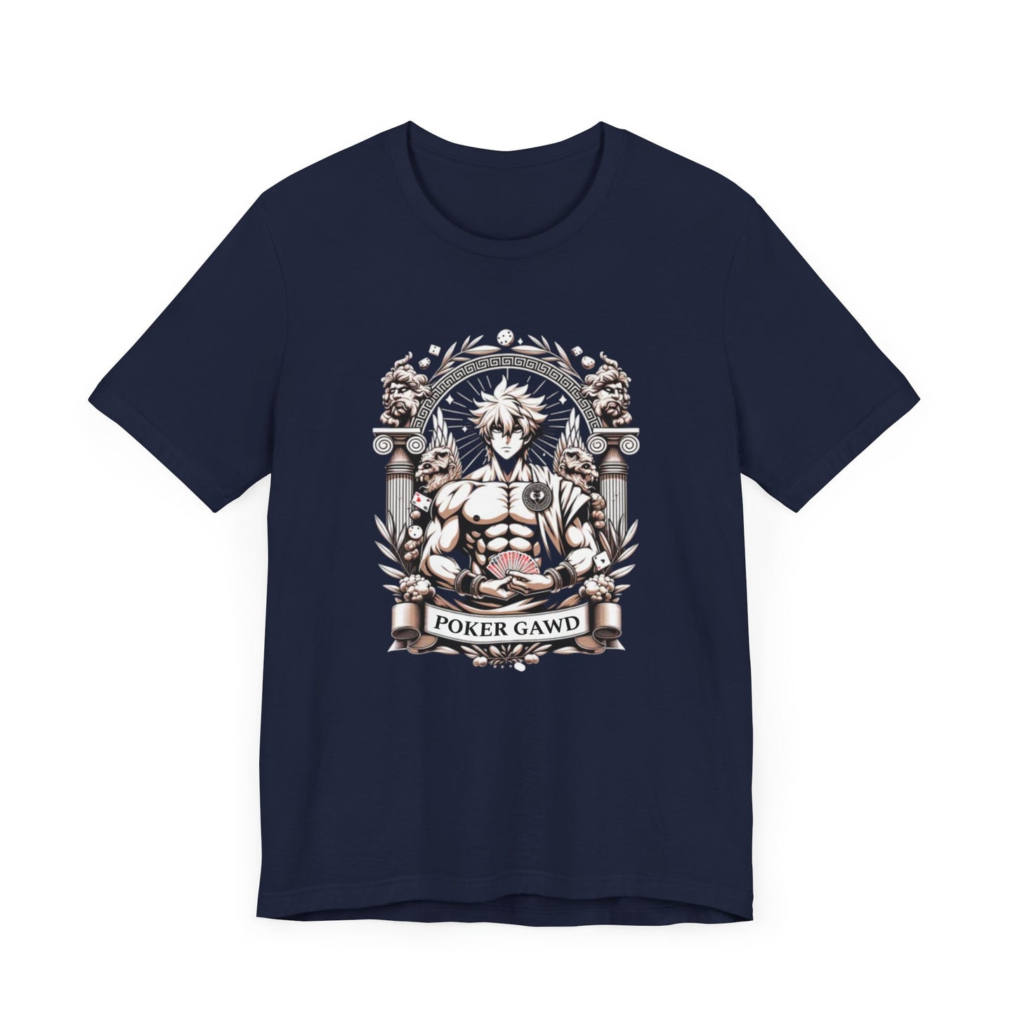 Poker Gawd Graphic t-shirt unisex short sleeve tee. For fashion, luck, poker players, and gamblers