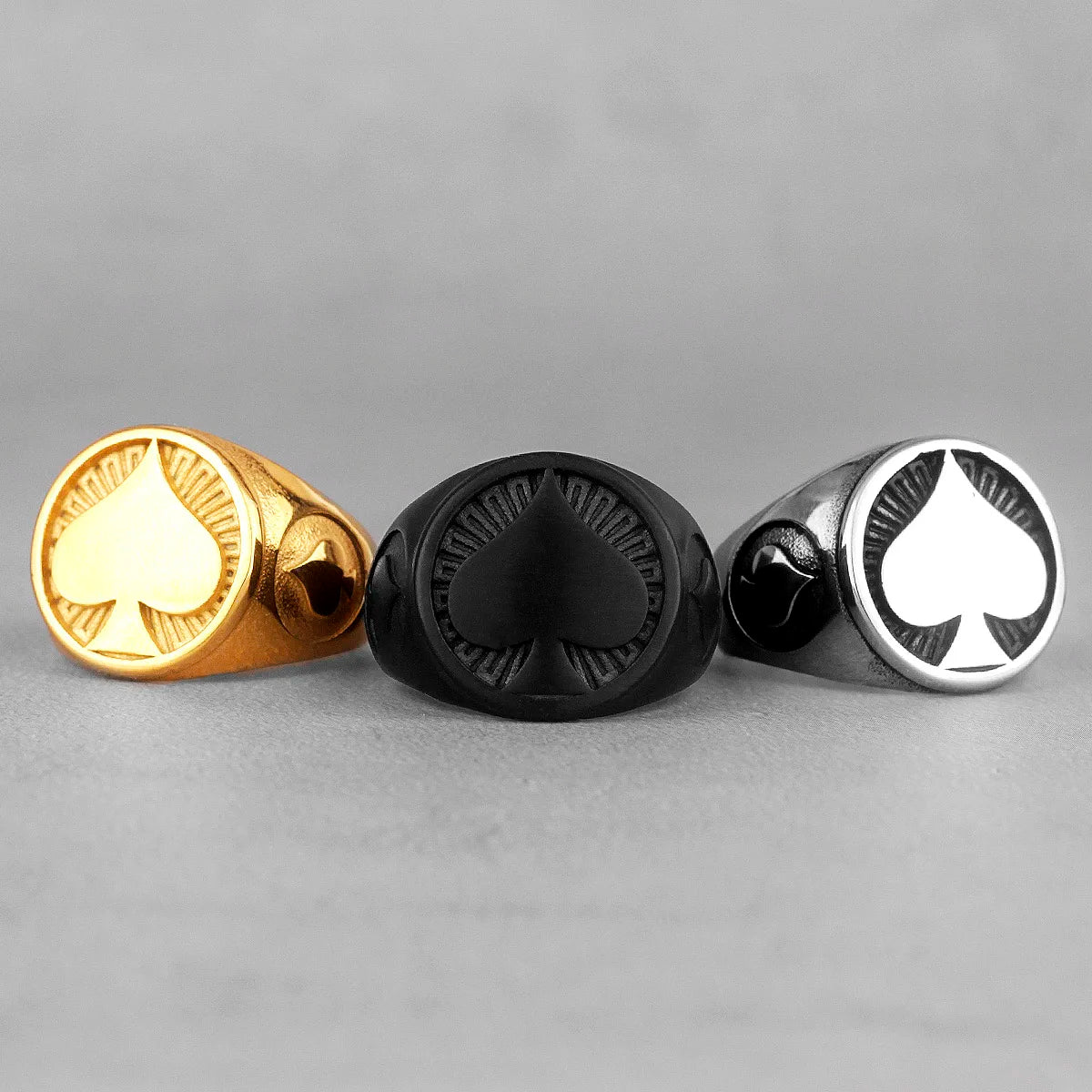Poker Spades Good Luck Stainless Steel Mens Rings Punk Hip Hop Unique for Male Boyfriend Biker Jewelry Creativity Gift Wholesale