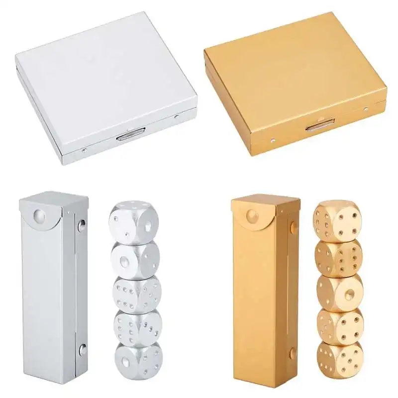 Game Dice Aluminium Alloy Table Game Poker Games Dices Set with Storage Box