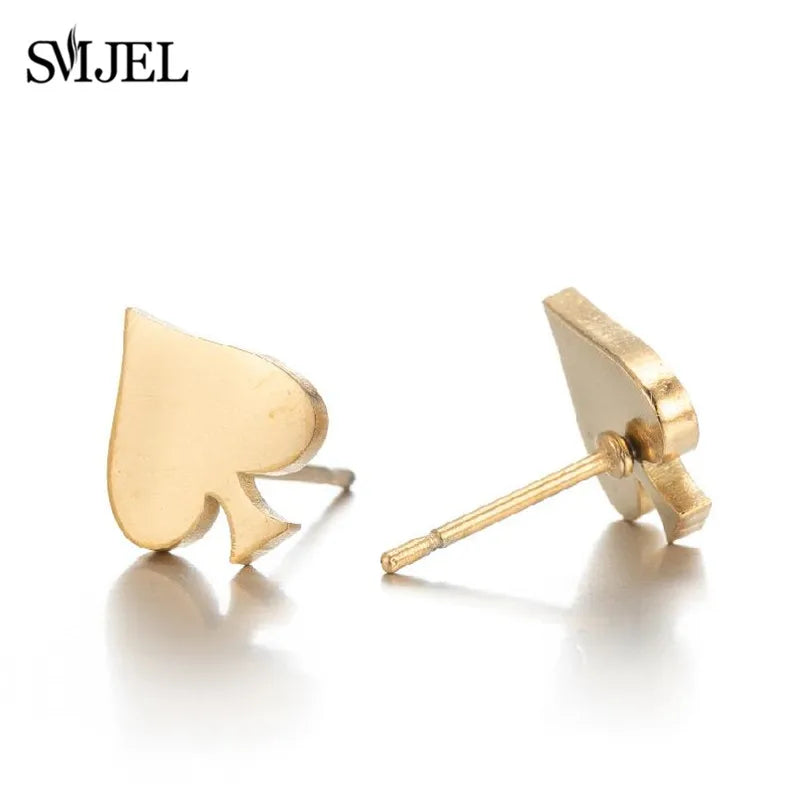 Stainless Steel Creative Poker Ace Stud Earrings Small Black Heart Spades Earrings for Women Girls Jewelry Unique Design Earings