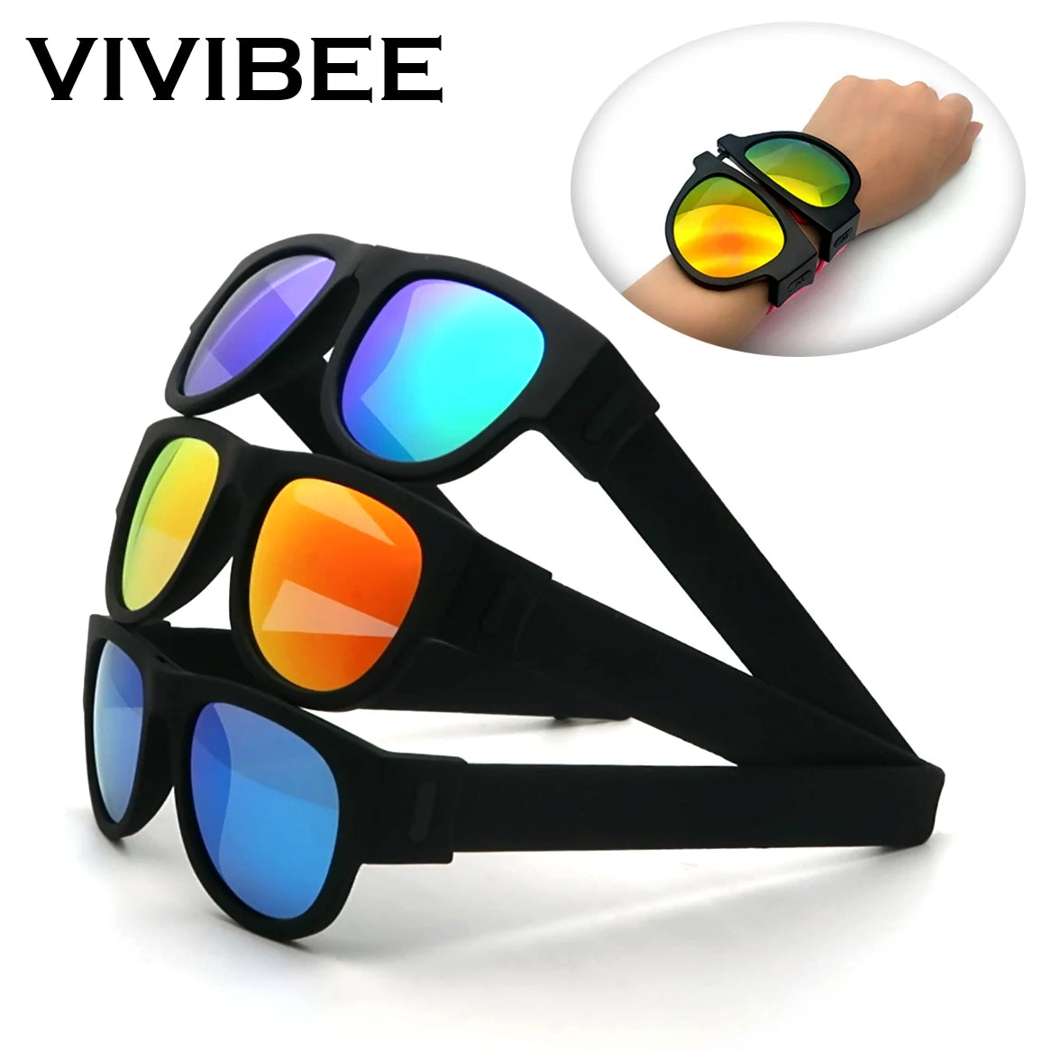 Novelty Mirror Men Polarized Folding Sunglasses New Arrival Slap Sport Foldable Wristband Shades 2024 Trend Product