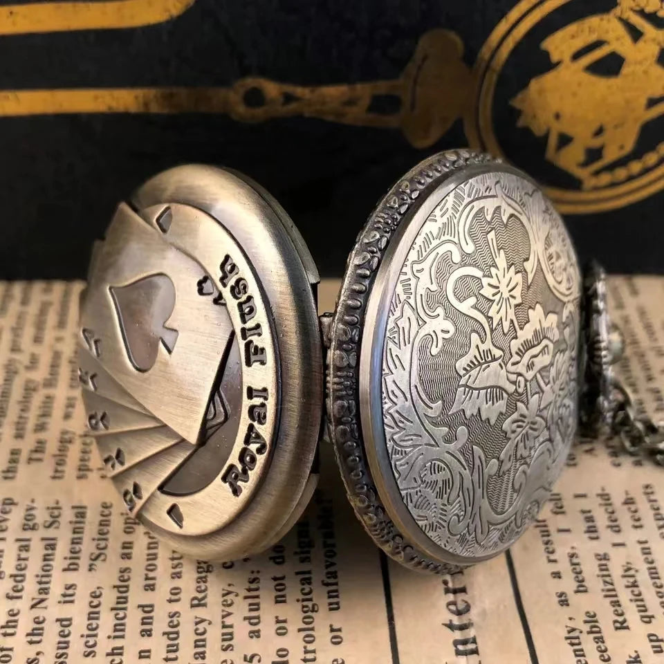 Vintage Bronze Poker Cartoon Quartz Pocket Watch the Best Gift for Children Men and Women