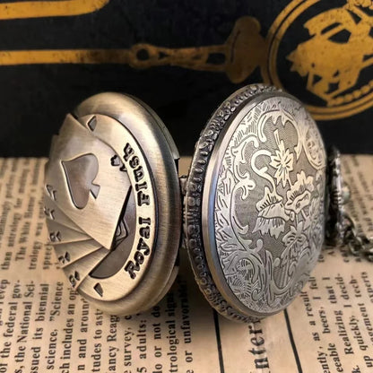 Vintage Bronze Poker Cartoon Quartz Pocket Watch the Best Gift for Children Men and Women
