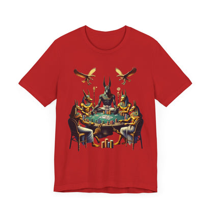 Egyptian Goker Gawd Unisex Short Sleeve Tee for luck, poker players and gamblers. Anubis