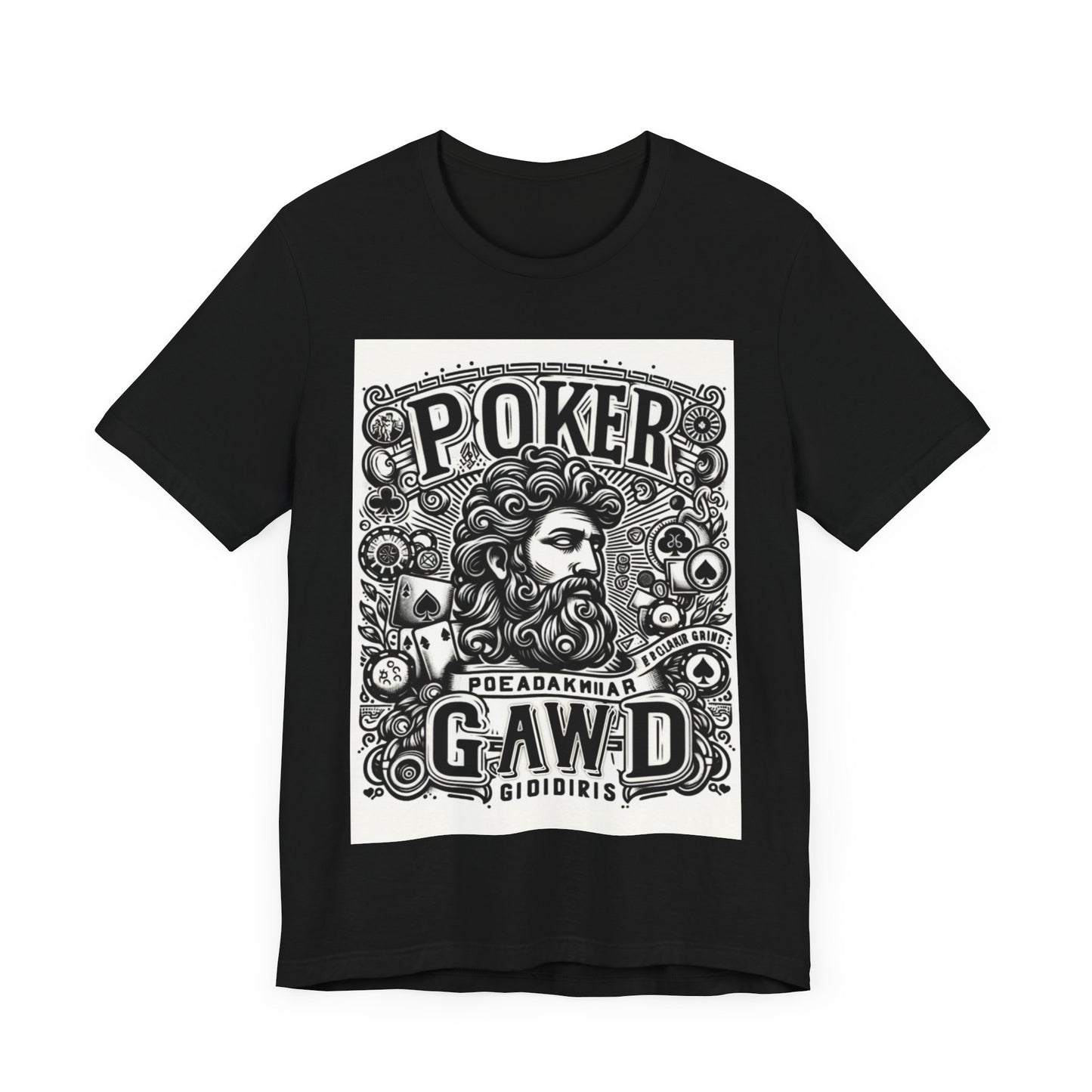 Poker Gawd Graphic t-shirt unisex short sleeve tee. For fashion, luck, poker players, and gamblers