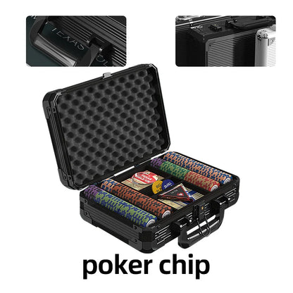 500 Chips Texas Poker Set Mat Texas Holdem Poker Multiplayer Set Rubber Cushion Clay Chip Aviation Aluminum Box 8-10 People