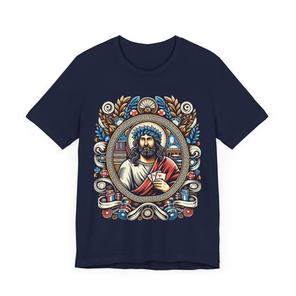 Poker Gawd Graphic t-shirt unisex short sleeve tee. For fashion, luck, poker players, and gamblers