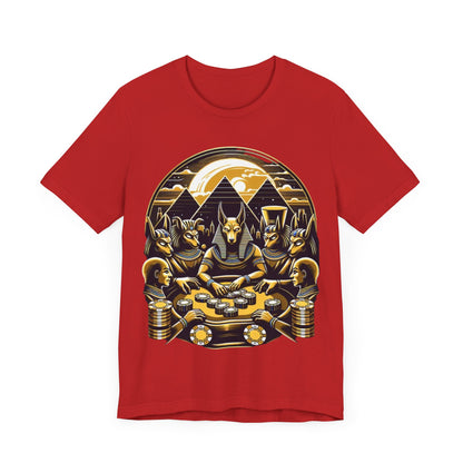 Egyptian Goker Gawd Unisex Short Sleeve Tee for luck, poker players and gamblers. Anubis
