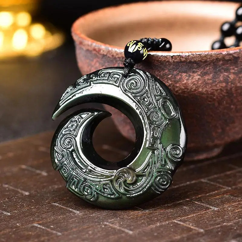 Obsidian Feng Shui Crafts Raw Stone Decorative Crystals Pendant Jewelry Women Organic Material Piedras Couple Ornament Black