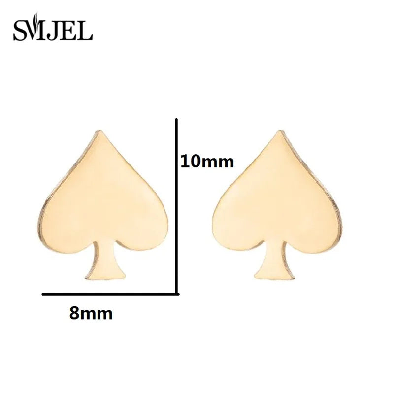 Stainless Steel Creative Poker Ace Stud Earrings Small Black Heart Spades Earrings for Women Girls Jewelry Unique Design Earings