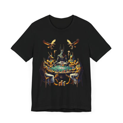 Egyptian Goker Gawd Unisex Short Sleeve Tee for luck, poker players and gamblers. Anubis