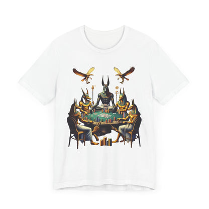 Egyptian Goker Gawd Unisex Short Sleeve Tee for luck, poker players and gamblers. Anubis