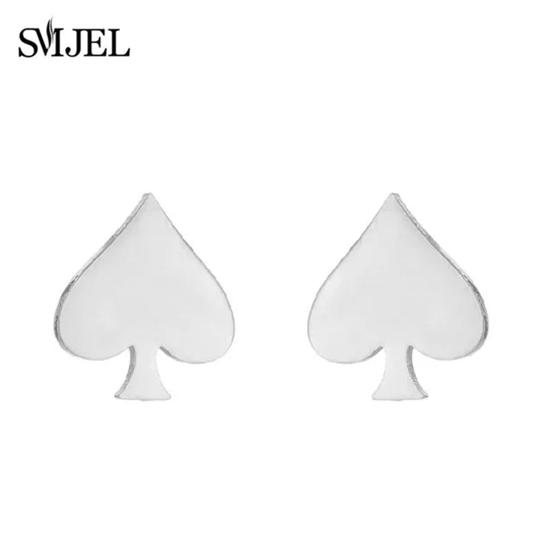Stainless Steel Creative Poker Ace Stud Earrings Small Black Heart Spades Earrings for Women Girls Jewelry Unique Design Earings