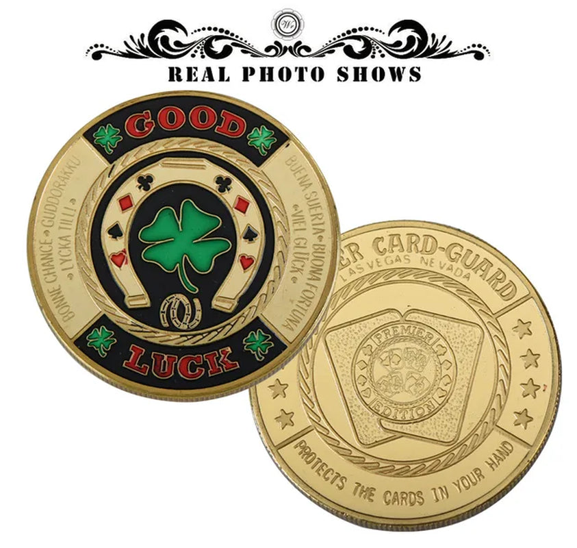 Metal Poker Coin Card Guard Protector Poker Cards Good Luck Challenge Coin Casino Chips Dealer Token Souvenir Collectible Gifts