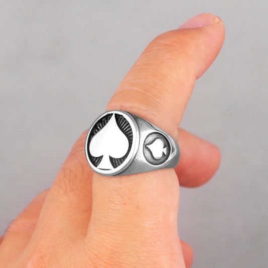 Poker Spades Good Luck Stainless Steel Mens Rings Punk Hip Hop Unique for Male Boyfriend Biker Jewelry Creativity Gift Wholesale