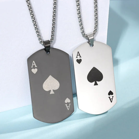 Trend Rectangle Stainless Steel Spades a Pendant Charm Men'S Necklace Fashion Christmas Valentine'S Day Gift Protector Jewelry