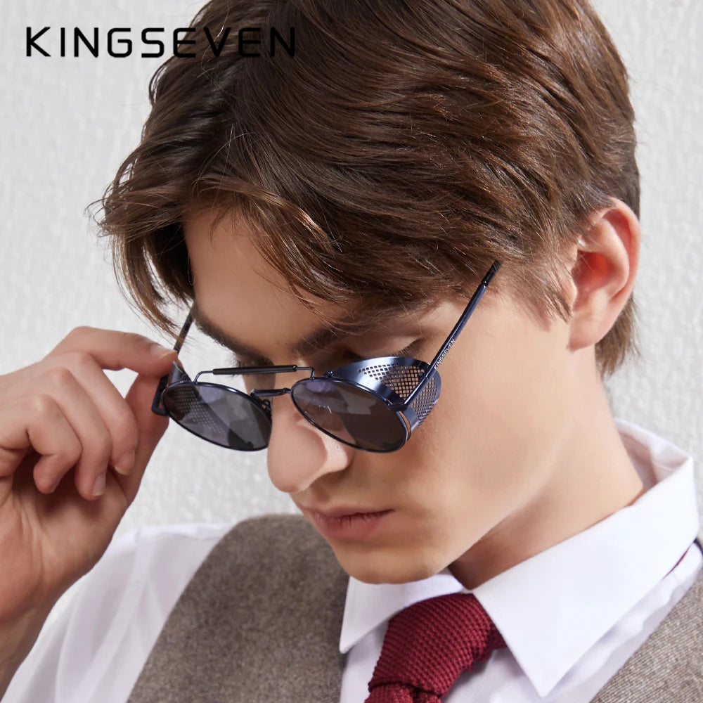 Genuine  Retro round Steampunk Sunglasses Men Retro Women Sun Glasses Shades Vintage Travel Eyewear Gafas De Sol 7550