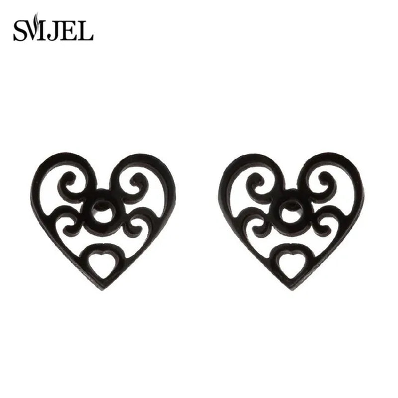 Stainless Steel Creative Poker Ace Stud Earrings Small Black Heart Spades Earrings for Women Girls Jewelry Unique Design Earings