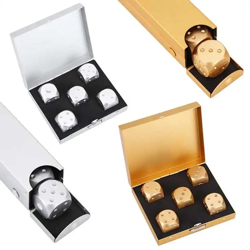 Game Dice Aluminium Alloy Table Game Poker Games Dices Set with Storage Box