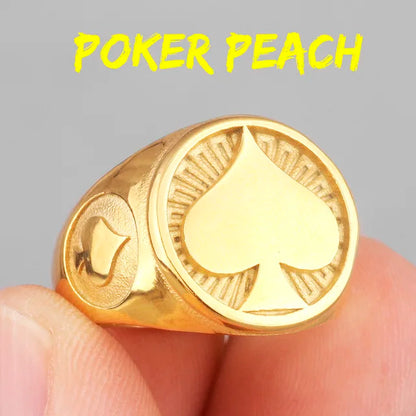 Poker Spades Good Luck Stainless Steel Mens Rings Punk Hip Hop Unique for Male Boyfriend Biker Jewelry Creativity Gift Wholesale