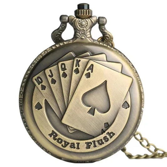 Vintage Bronze Poker Cartoon Quartz Pocket Watch the Best Gift for Children Men and Women