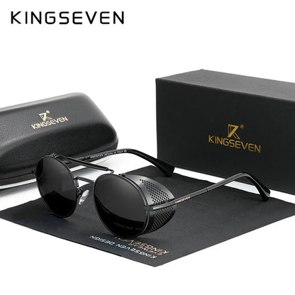 Genuine  Retro round Steampunk Sunglasses Men Retro Women Sun Glasses Shades Vintage Travel Eyewear Gafas De Sol 7550