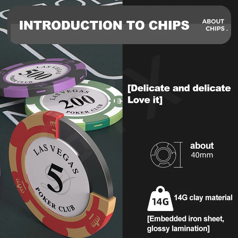 500 Chips Texas Poker Set Mat Texas Holdem Poker Multiplayer Set Rubber Cushion Clay Chip Aviation Aluminum Box 8-10 People