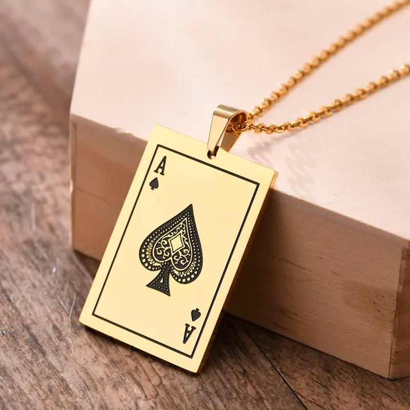 Lucky Ace of Spades Men Necklaces Jewelry,Stainless Steel Poker a Pendant,Rock Punk Casino Good Fortune Collar Accessory