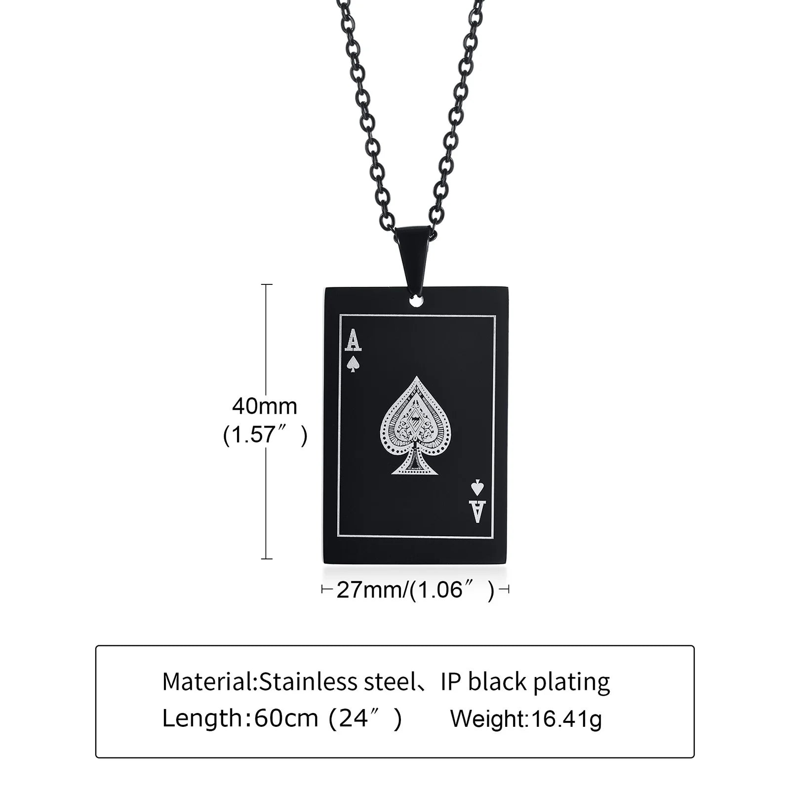 Lucky Ace of Spades Men Necklaces Jewelry,Stainless Steel Poker a Pendant,Rock Punk Casino Good Fortune Collar Accessory