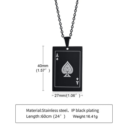 Lucky Ace of Spades Men Necklaces Jewelry,Stainless Steel Poker a Pendant,Rock Punk Casino Good Fortune Collar Accessory